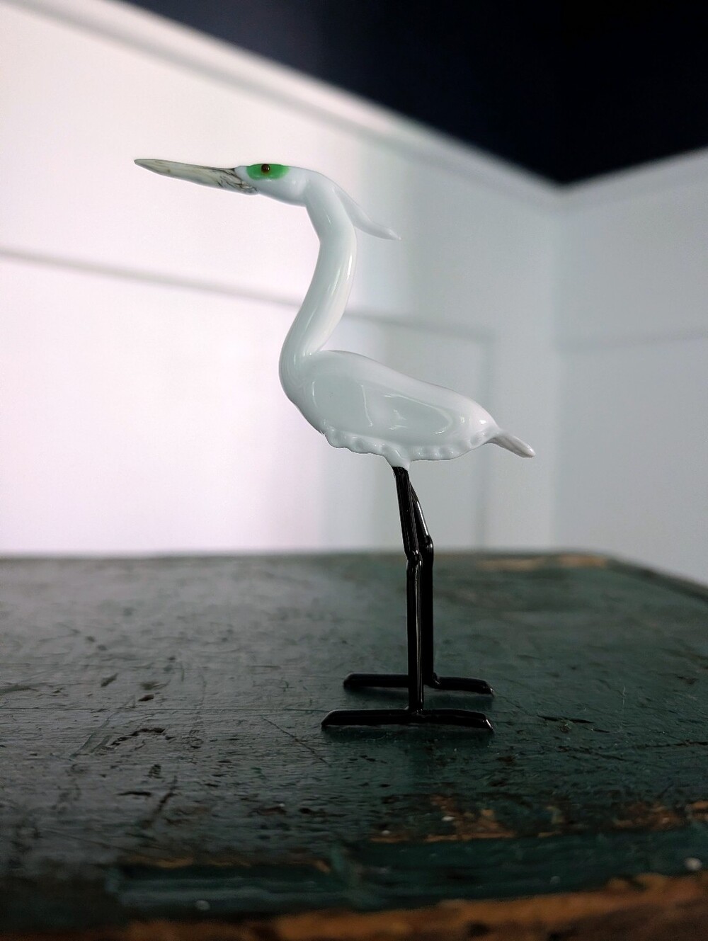 Lampwork Murano Glass Heron Egret Figurine Hand Blown Bird Miniature White